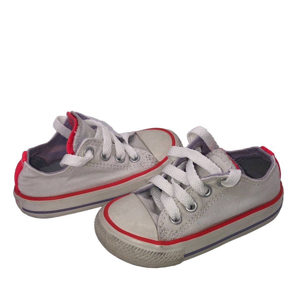 CONVERSE Infant Toddler Kids White Lace Up Double Tongue Sneakers Size 5